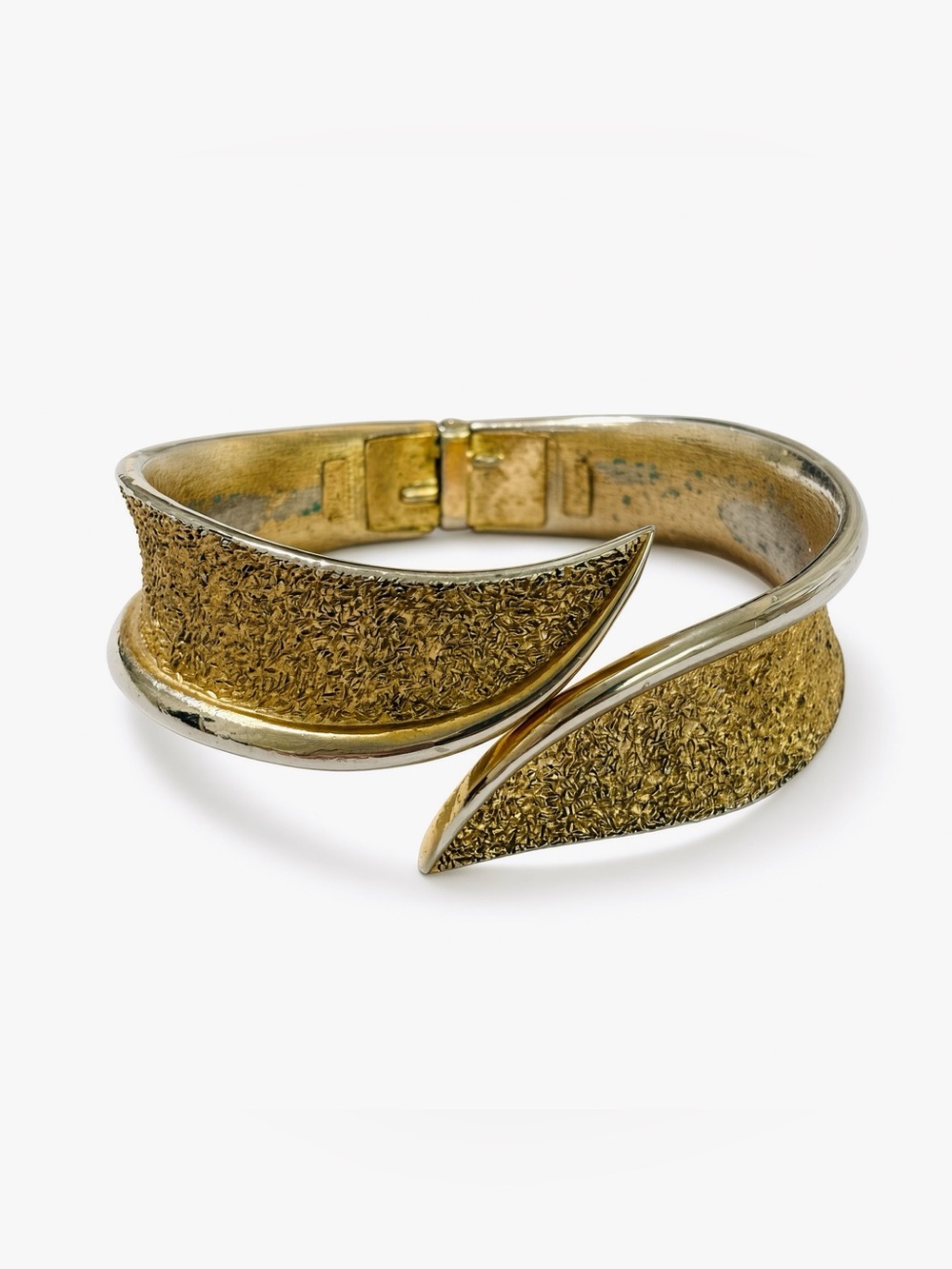 Vintage Trifari Gold Tone Wrap Hinged Bracelet Textured Bypass Cuff
